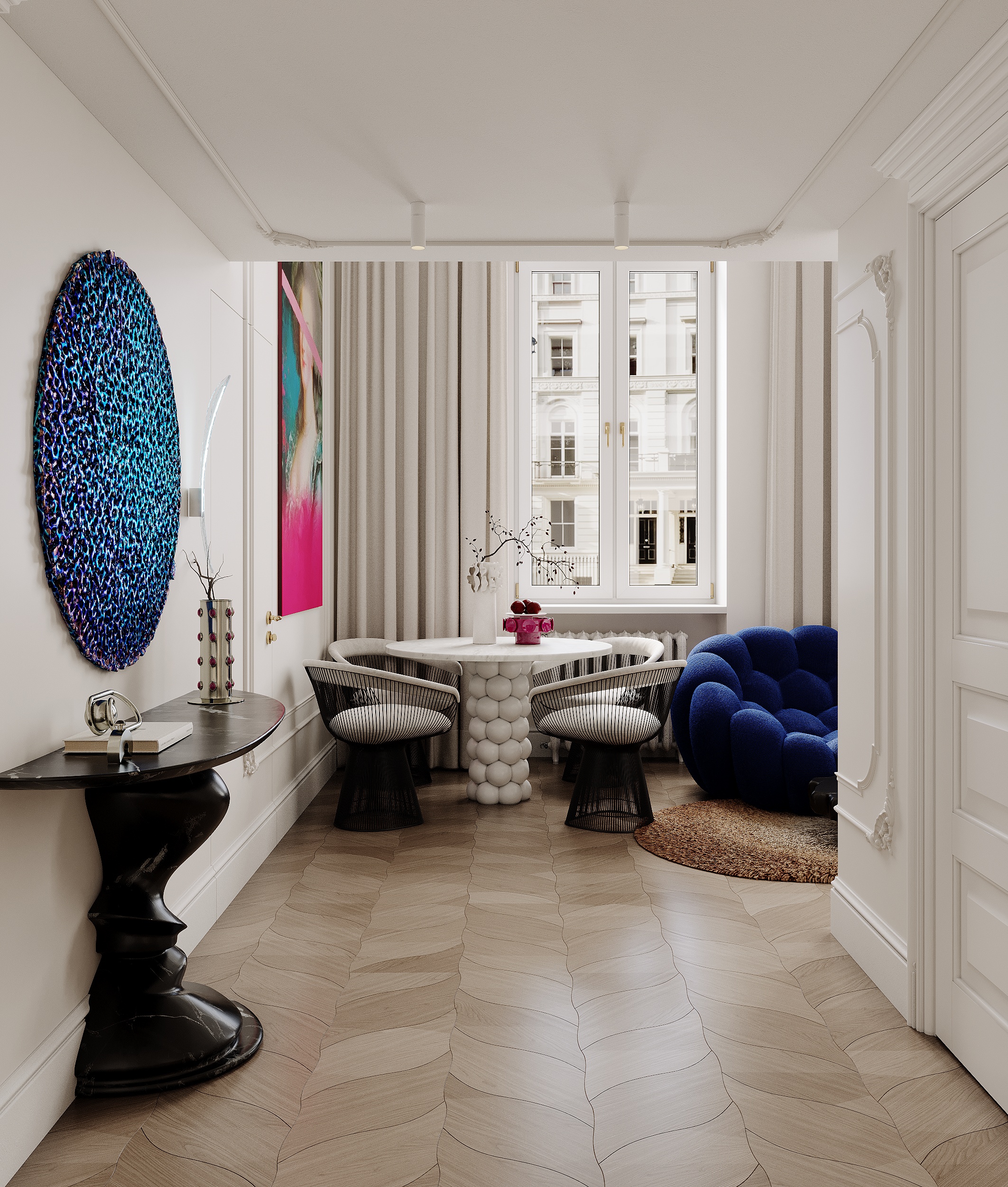 Parisian Chic łączy charakter kamienicy ze współczesnym wzornictwem. To propozycja dla osób, które szukają elegancji bez zachowawczości i cenią wnętrza z wyraźną osobowością.